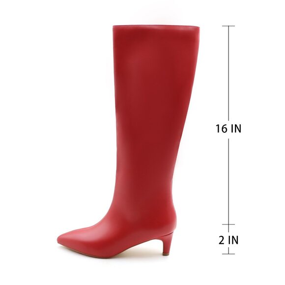 Lurnyet Women's Knee High Boots, Faux Leather Pointed Toe with 2 Inch Heel - Picture 2 of 10